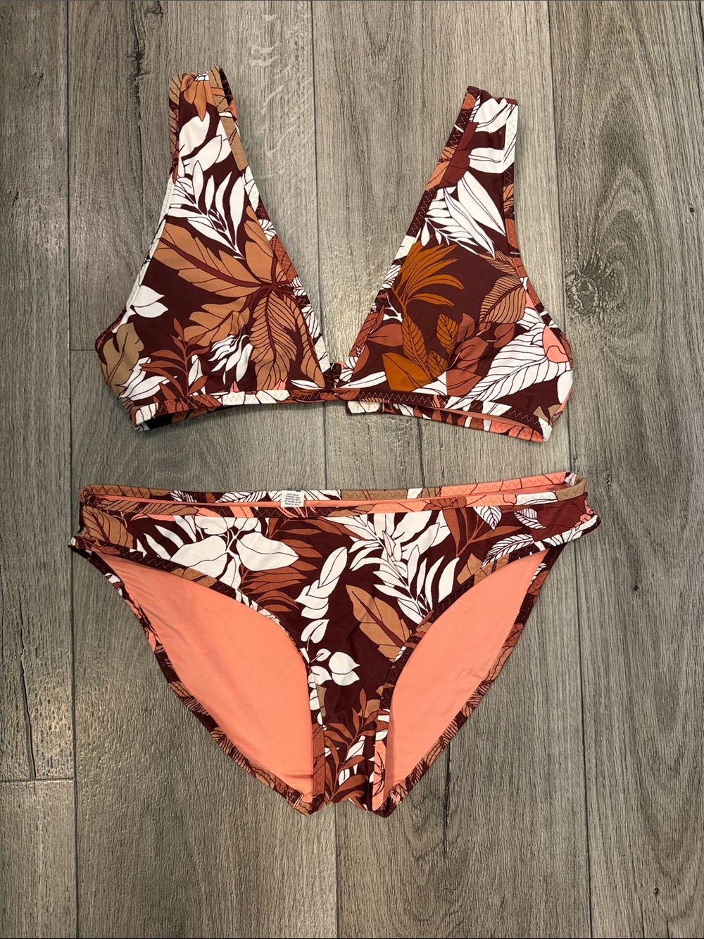 aerie Floral Triangle Bikini Set in Rust, Coral, and White